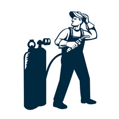 Welder Standing Visor Up Retro