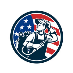 Welder Looking Side USA Flag Circle Retro