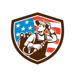 Welder Looking Side USA Flag Crest Retro