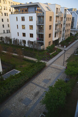 Fototapeta premium Exterior of a modern apartment buildings with balcony and white walls.
