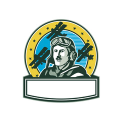 World War One Pilot Airman Spad Biplane Circle Retro © Redwater Vectors