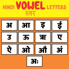 A simple vector illustration of Hindi Vowel sounds as letters on an orange background - 526915755