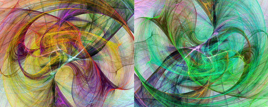 Colorful swirls on a light background. Set of abstract fractal backgrounds. 3d rendering. 3d illustration.