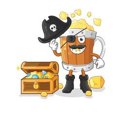 beer mug pirate with treasure mascot. cartoon vector