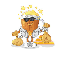 beer mug rich character. cartoon mascot vector