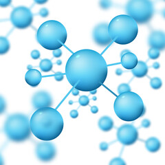 Molecular structure.Atoms.Molecule background with blue connected spherical particles.Chemical medical motion concept for banner, poster or flyer.Vector illustration
