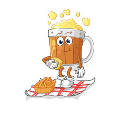 beer mug on a picnic cartoon. cartoon mascot vector