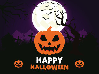 Realistic halloween background with various trees in flat design.