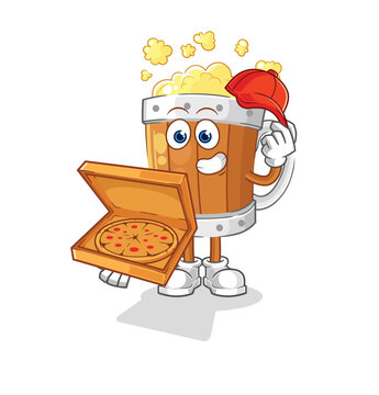 recommend clip art: beer mug pizza delivery boy vector. cartoon character