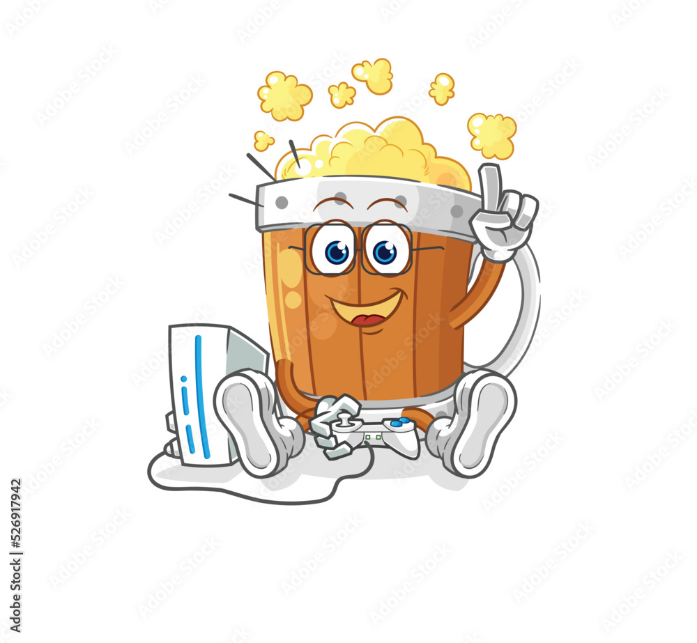 Canvas Prints beer mug playing video games. cartoon character