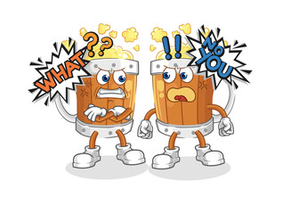 beer mug arguing each other cartoon vector