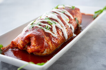A view of a wet burrito plate.