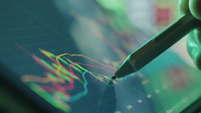 trader use pen trade forex maket stock on mobile with candle stick chart, business concept. 