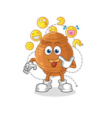 clay pot laugh and mock character. cartoon mascot vector