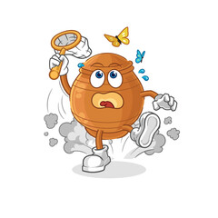 clay pot catch butterfly illustration. character vector