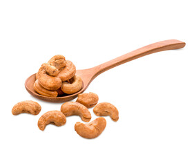 Cashew nuts in a Wooden spoon isolated on transparent background. (.PNG)