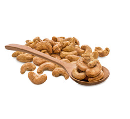 Cashew nuts in a Wooden spoon isolated on transparent background. (.PNG)