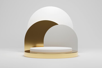 3d rendering luxury white and gold podium modern geometry on white background for product display
