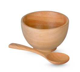 Wooden cup and wooden spoons isolated on transparent background. (.PNG)