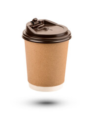 Paper coffee cups with plastic lids isolated on transparent background. (.PNG)