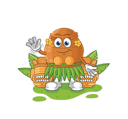 clay pot hawaiian waving character. cartoon mascot vector