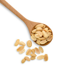 Peanuts in Wooden spoon isolated on transparent background. (.PNG)