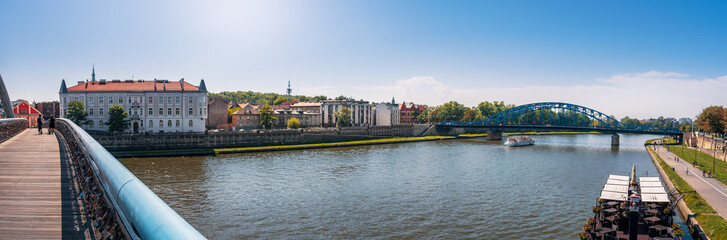 View from the footbridge of Father Bernatek towards the Vistula River. Beautiful boulevards and old...