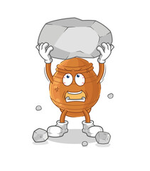 clay pot lifting rock cartoon character vector