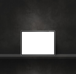 Digital tablet pc on black wall shelf. Square background banner