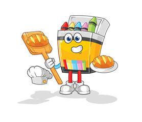 Obraz premium crayon baker with bread. cartoon mascot vector