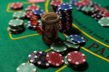 cards on a green cloth Casino table