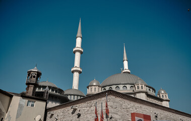 Fototapeta na wymiar Low angle view of Taksim mosque, corner of taksim mosque iconic of politic in Turkey.