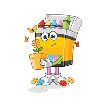 crayon with a flower pot. character vector