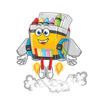 crayon with jetpack mascot. cartoon vector