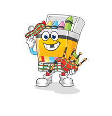 Obraz premium crayon scottish with bagpipes vector. cartoon character