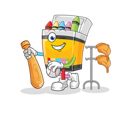 crayon playing baseball mascot. cartoon vector