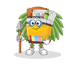 crayon tribal man mascot. cartoon vector