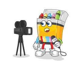 crayon tv reporter cartoon. cartoon mascot vector