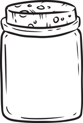 Glass jar doodle image. Kitchen utensil logo. Media highlights graphic symbol