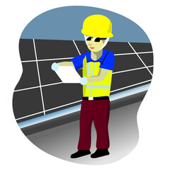 vector workers in helmets installing solar panels
for clipboard brochure, flyer, web design, icon