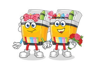 crayon wedding cartoon. cartoon mascot vector