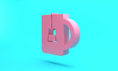 Pink Cup of tea icon isolated on turquoise blue background. Minimalism concept. 3D render illustration