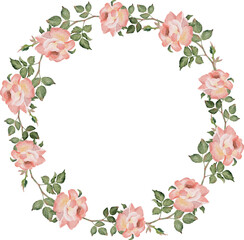watercolor blooming rose branch flower bouquet wreath frame clipart