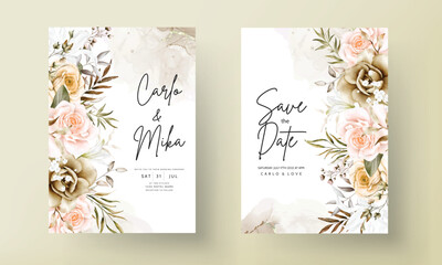 Romantic hand drawn floral wedding invitation card