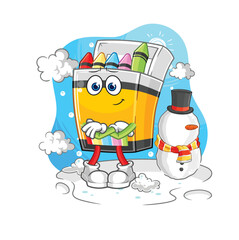 crayon in cold winter character. cartoon mascot vector