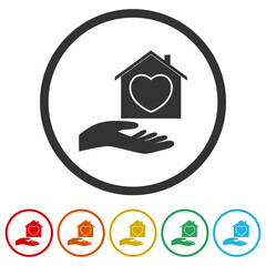 Home care service icon. Set icons in color circle buttons