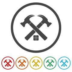 House building, real estate logo. Set icons in color circle buttons