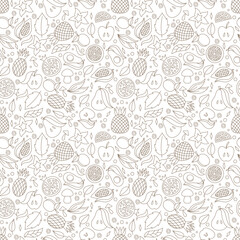 Doodle food seamless pattern isolated. Hand drawn line art. Sketch fruit. Vector stock illustrations. EPS 10