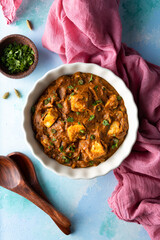 Colourful Flatlay of Indian Paneer Curry