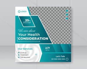 Creative medical healthcare services social media post template promotion square web business promotion doctor for hospital and clinic treatment banner design